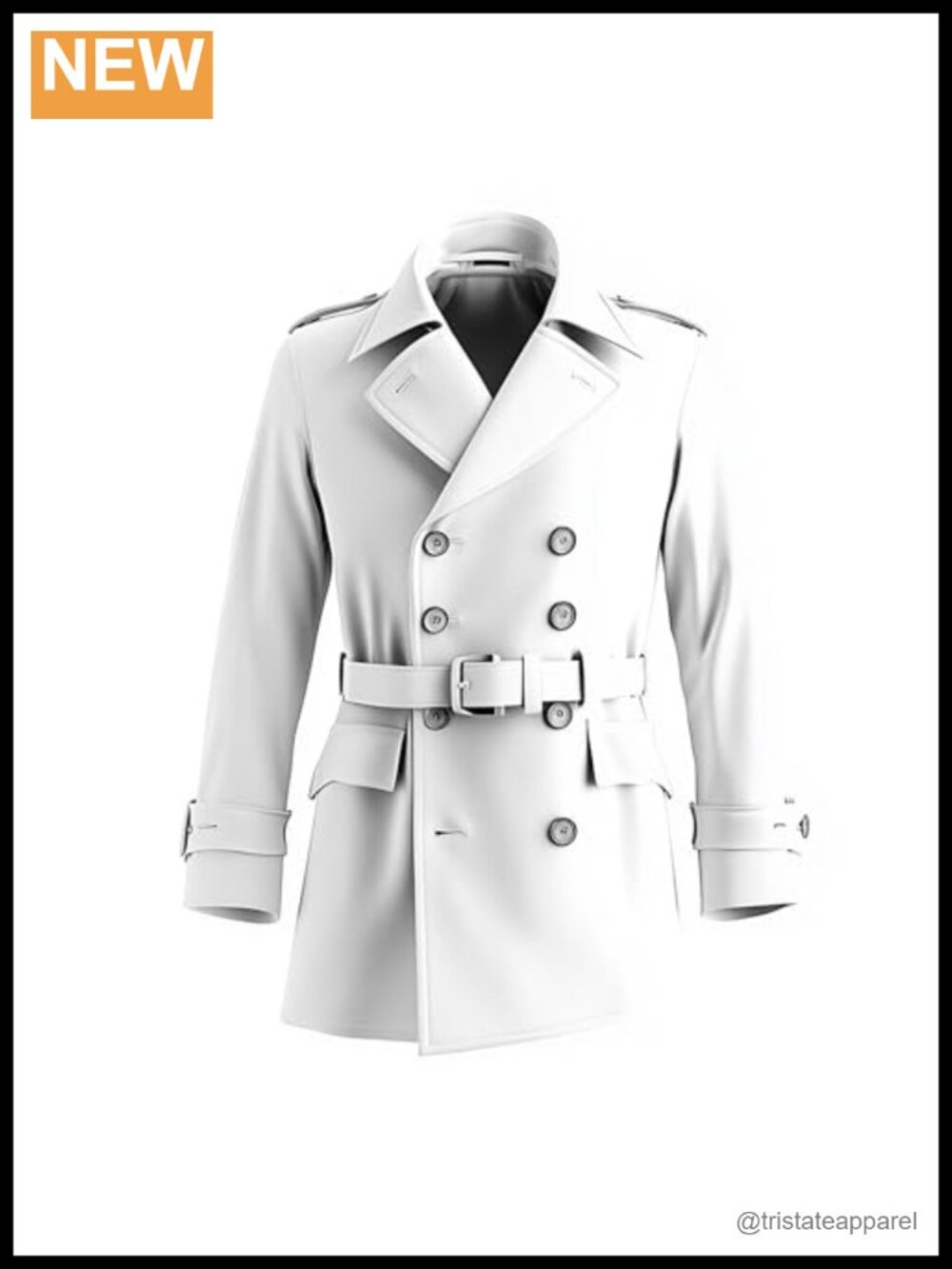 Men's White Double-Breasted Mini Trench Coat Water Resistant Multipockets